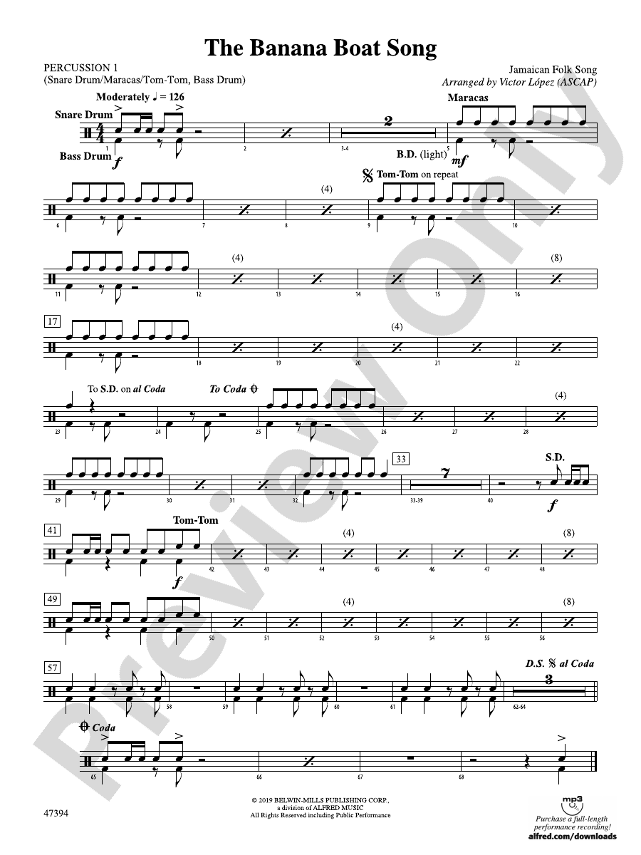 The Banana Boat Song 1st Percussion 1st Percussion Part Digital