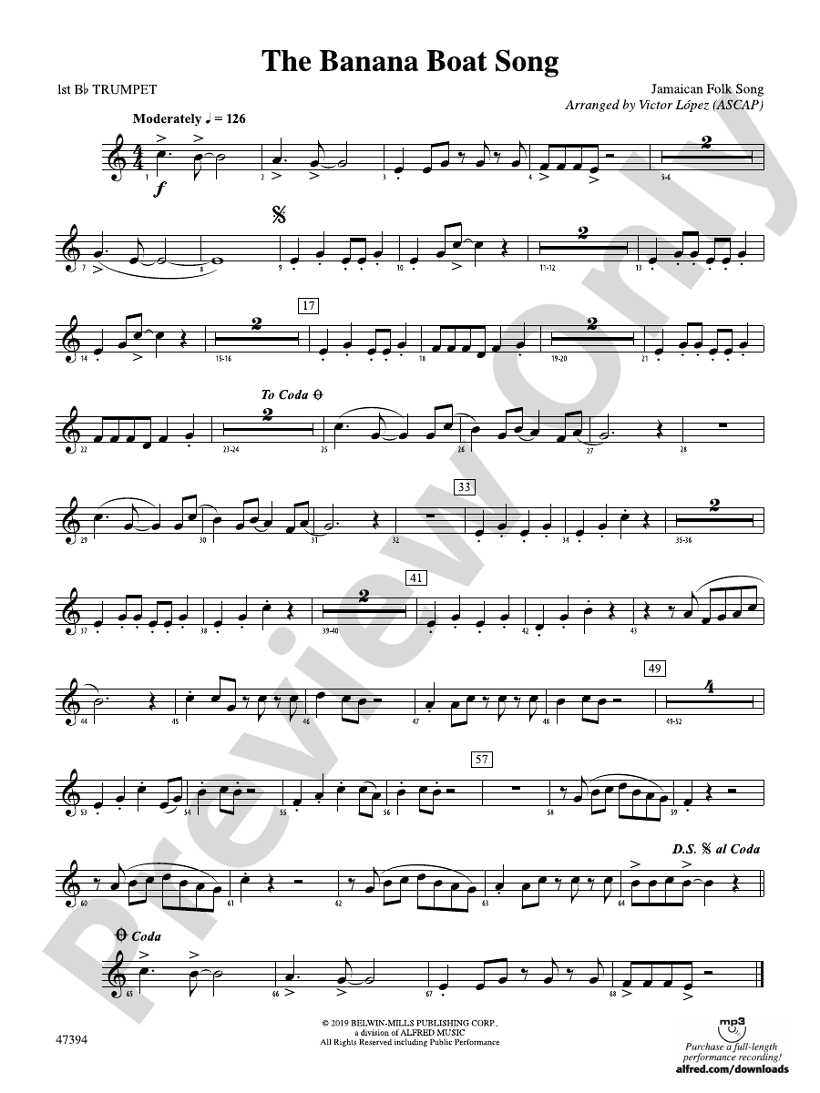 The Banana Boat Song 1st Bflat Trumpet 1st Bflat Trumpet Part Digital Sheet Music Download