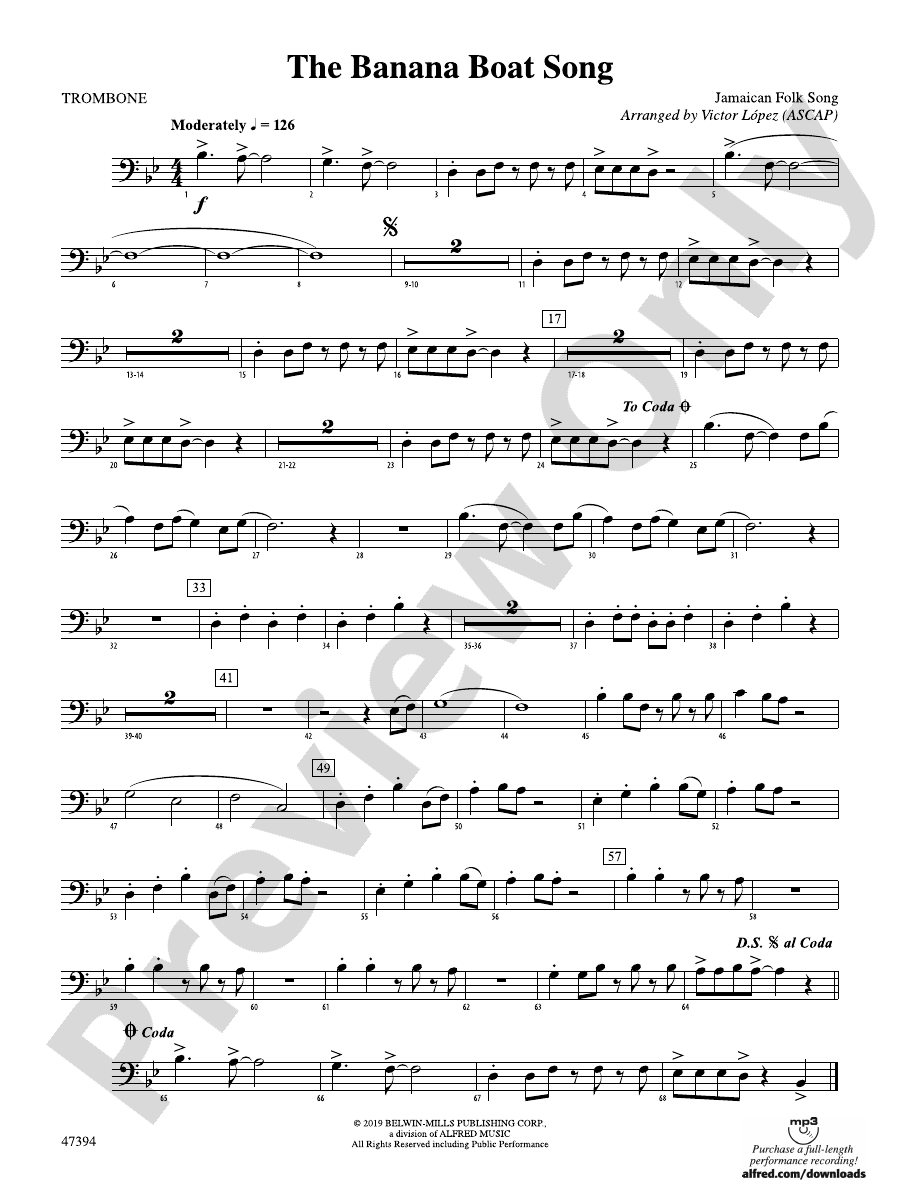 The Banana Boat Song 1st Trombone 1st Trombone Part Digital Sheet