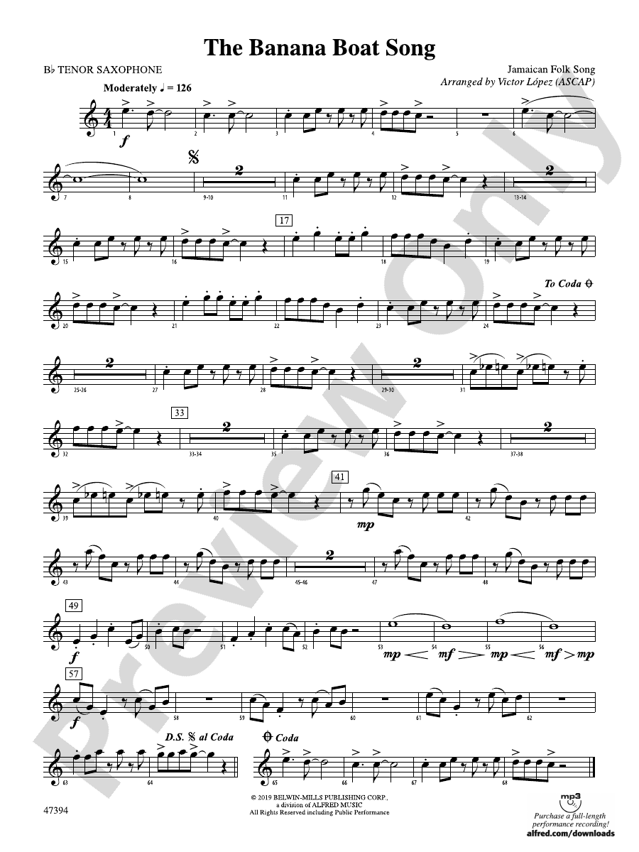 The Banana Boat Song Bflat Tenor Saxophone Bflat Tenor Saxophone