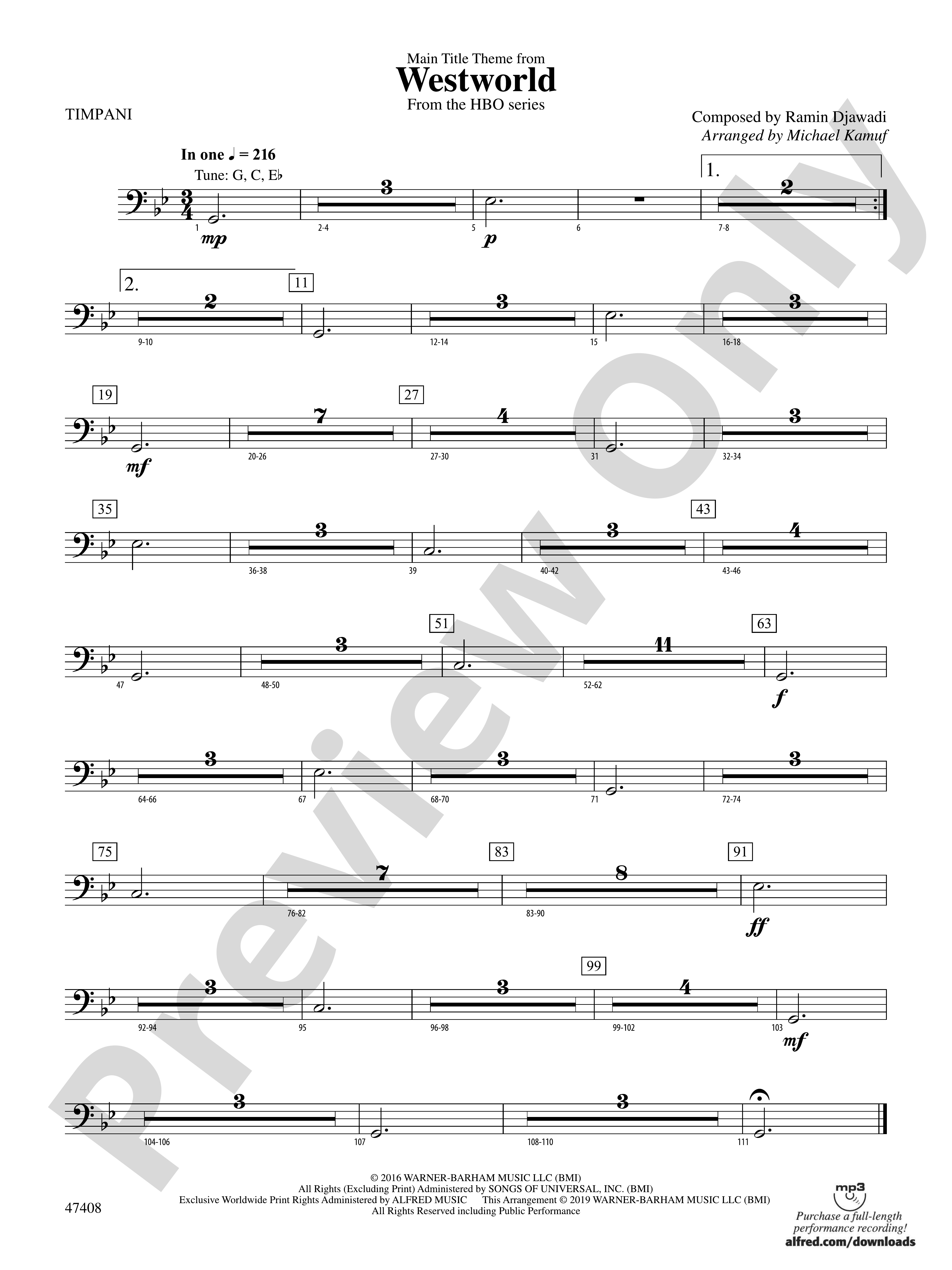 Main Title Theme From Westworld Timpani Timpani Part Digital Sheet Music Download 0398