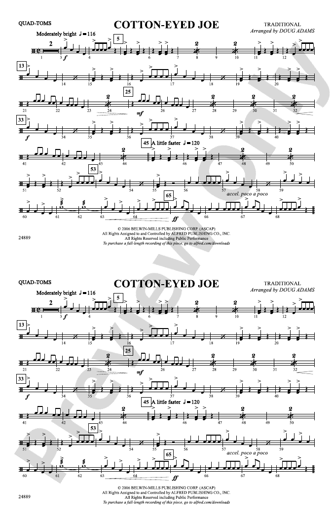 CottonEyed Joe QuadToms QuadToms Part Digital Sheet Music Download