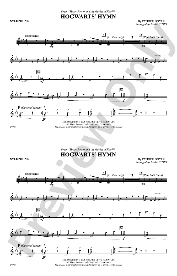 Hogwarts' Hymn (from Harry Potter and the Goblet of Fire) Xylophone