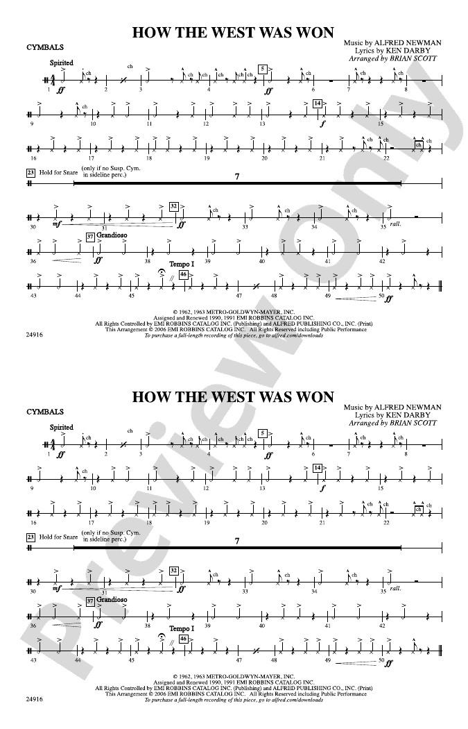 How the West Was Won Cymbals Cymbals Part Digital Sheet Music Download