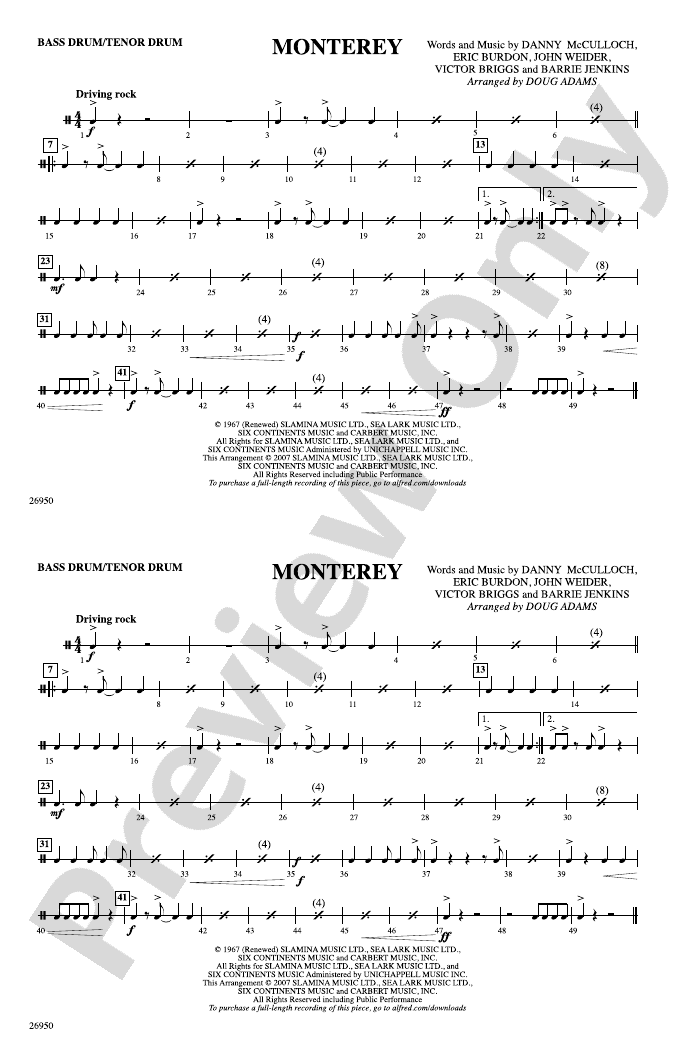Monterey Bass Drum/Tenor Drum Bass Drum/Tenor Drum Part Digital
