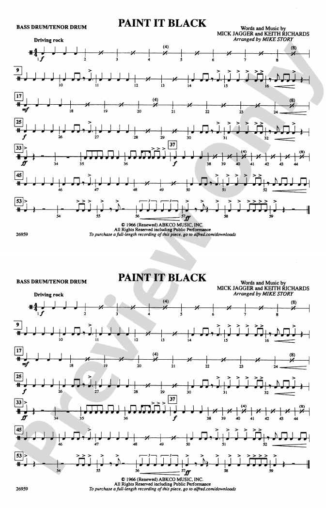 Paint It Black Bass Drum/Tenor Drum Bass Drum/Tenor Drum Part