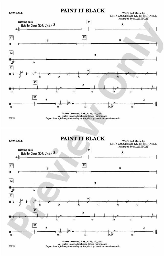 Paint It Black Cymbals Cymbals Part Digital Sheet Music Download