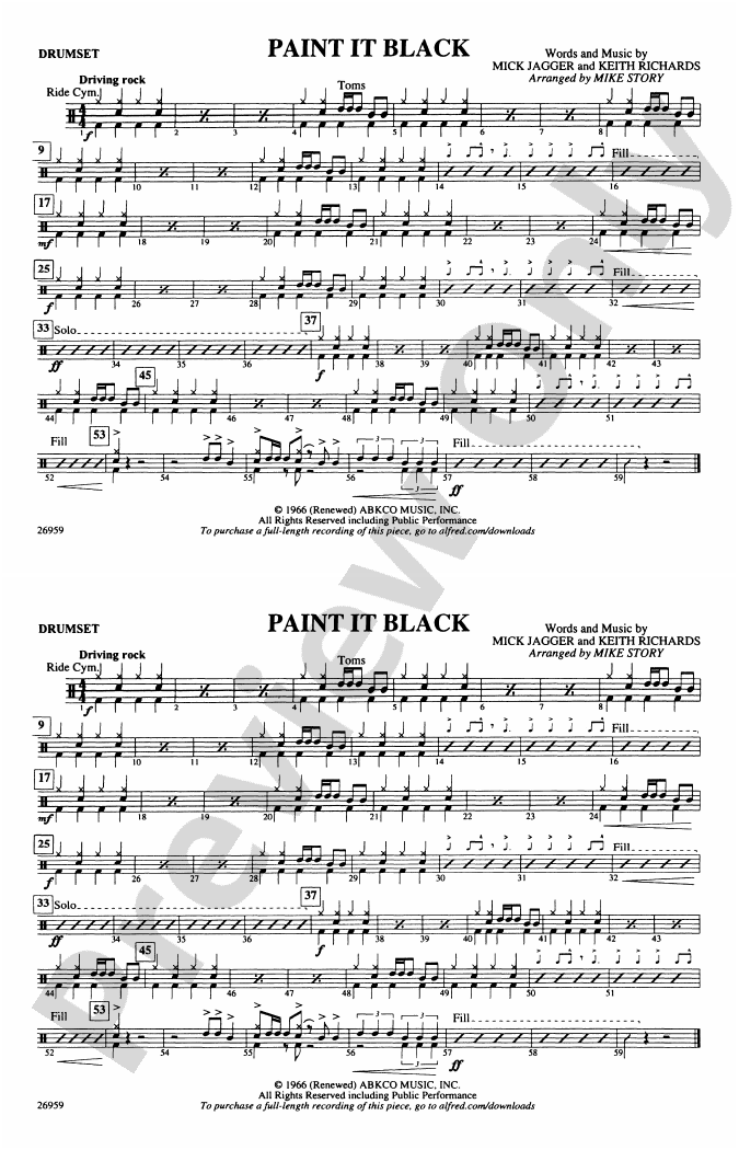 Paint It Black Drumset Drumset Part Digital Sheet Music Download