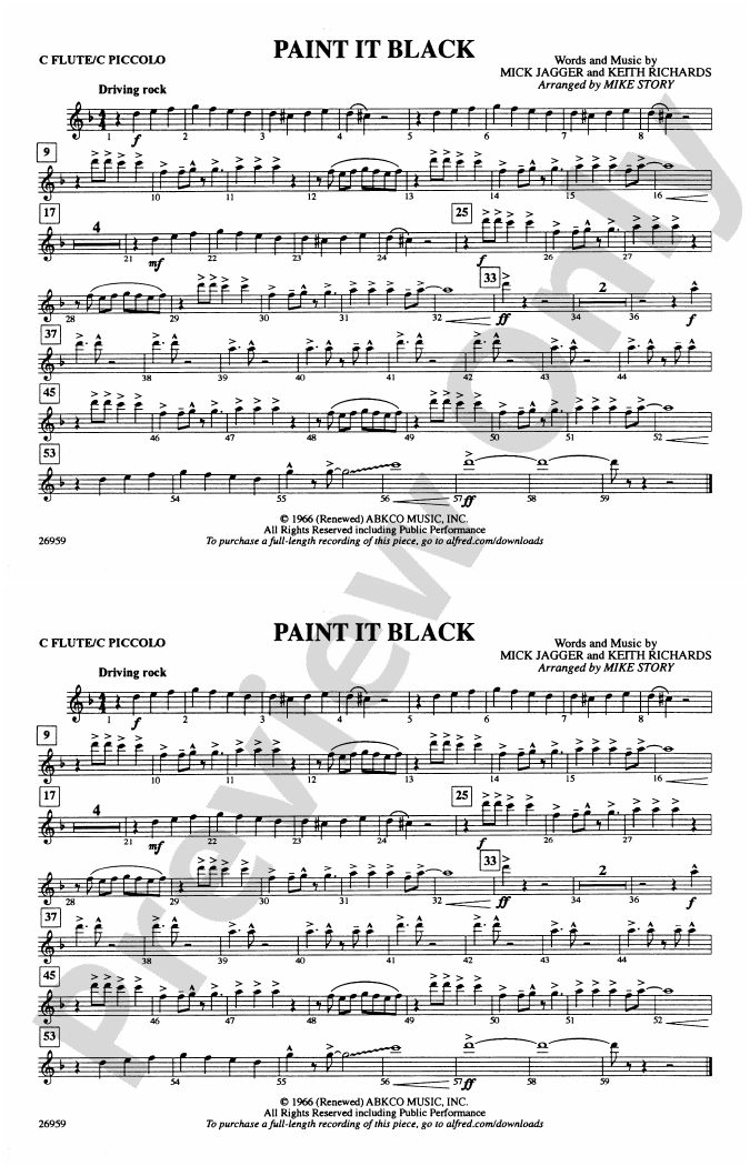 Paint It Black Flute Flute Part Digital Sheet Music Download
