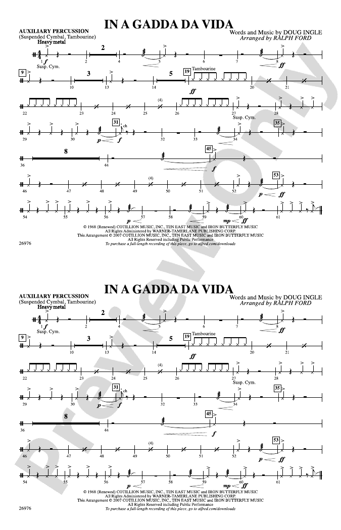 In A Gadda Da Vida übersetzung Deutsch In A Gadda Da Vida: Auxiliary Percussion: Auxiliary Percussion Part