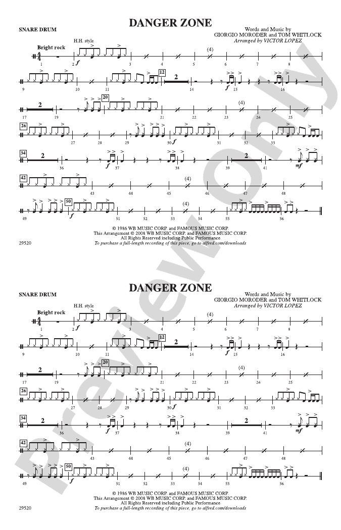 Danger Zone Snare Drum Snare Drum Part Digital Sheet Music Download
