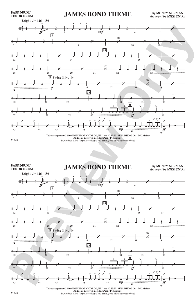 James Bond Theme Bass Drum/Tenor Drum Bass Drum/Tenor Drum Part