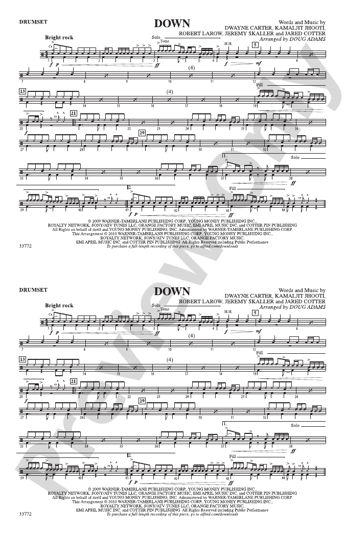 Down Drumset Drumset Part Digital Sheet Music Download 7459