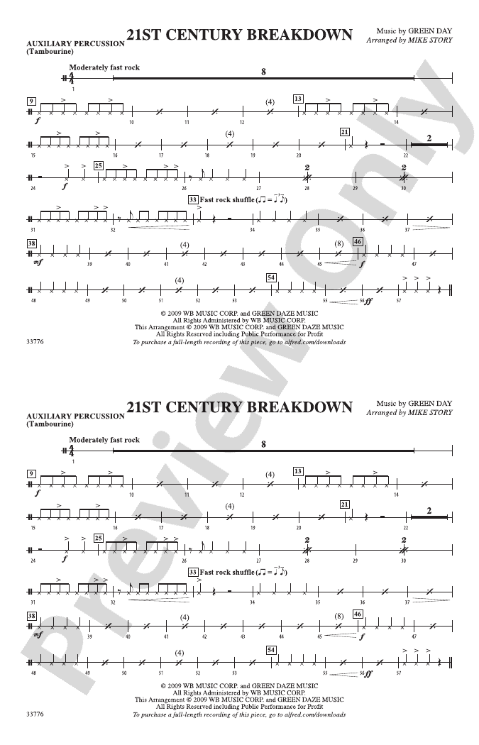 21st Century Breakdown Auxiliary Percussion Auxiliary Percussion Part