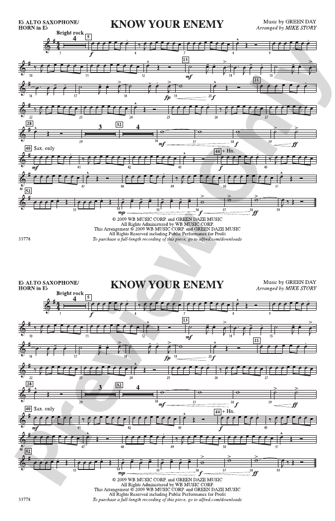 Know Your Enemy Eflat Alto Saxophone Eflat Alto Saxophone Part