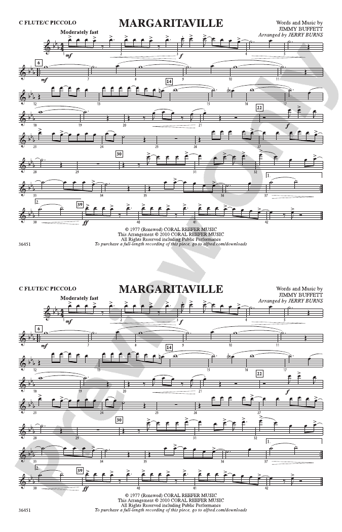 Margaritaville Flute Flute Part Digital Sheet Music Download