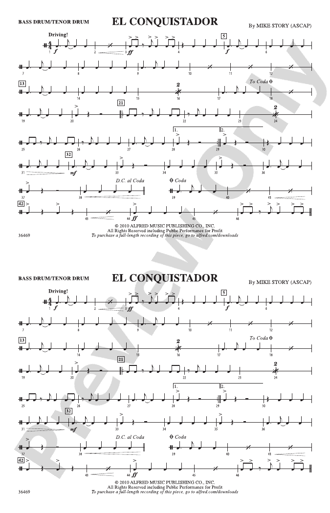 El Conquistador: Bass Drum/Tenor Drum: Bass Drum/Tenor Drum Part ...