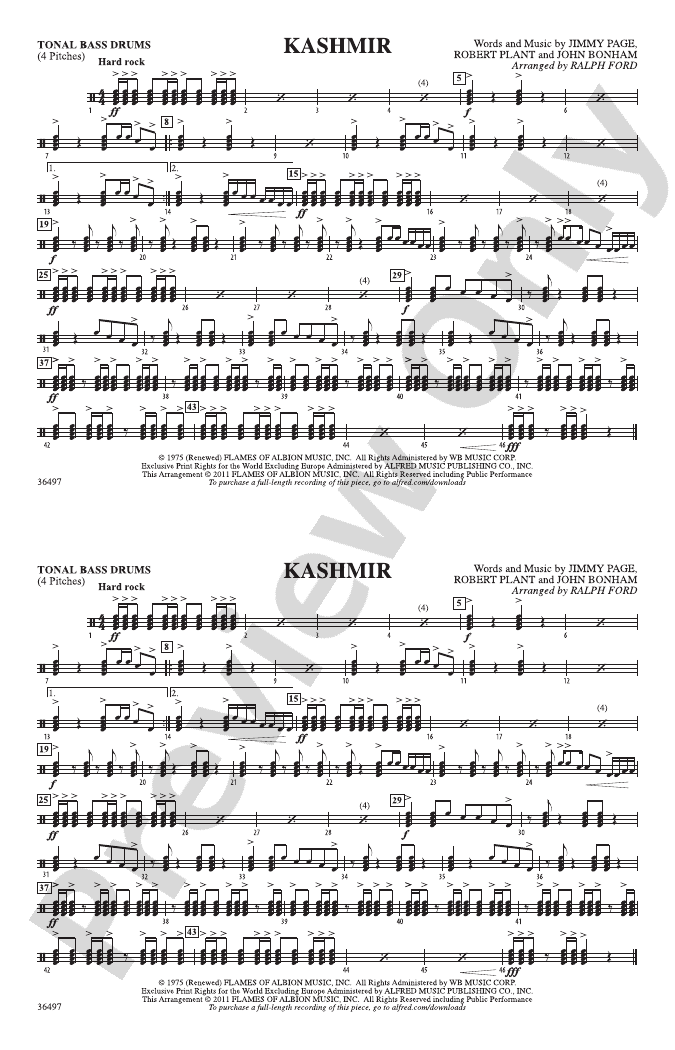 Kashmir Tonal Bass Drum Tonal Bass Drum Part Digital Sheet Music Download