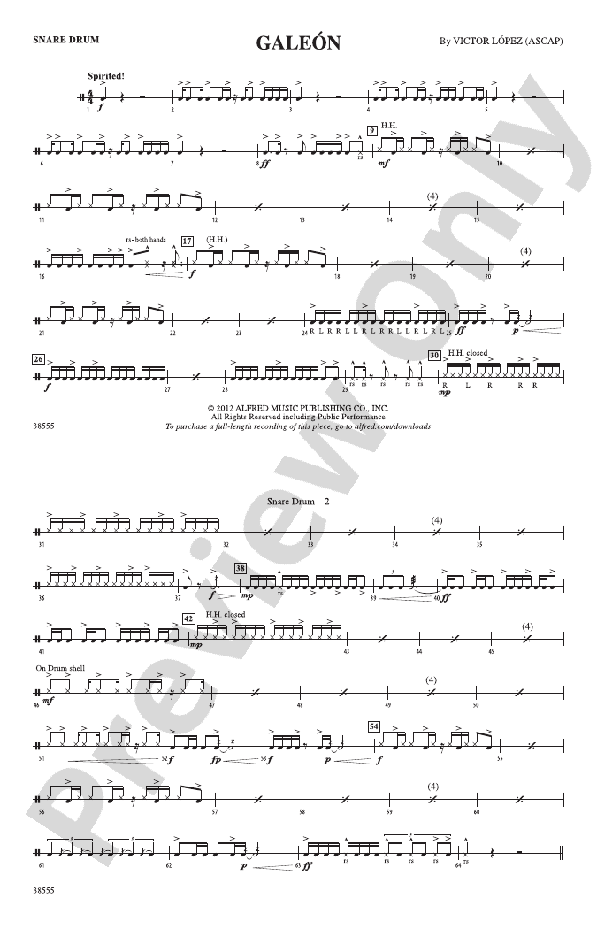 Galeón: Snare Drum: Snare Drum Part - Digital Sheet Music Download
