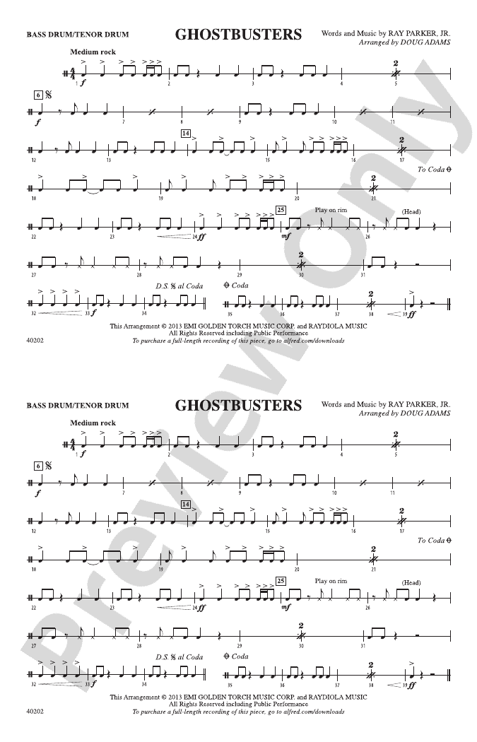 Ghostbusters Bass Drum/Tenor Drum Bass Drum/Tenor Drum Part Digital