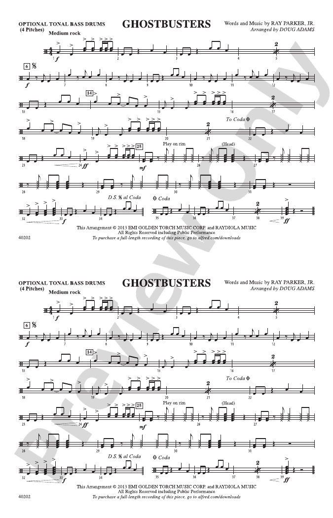 Ghostbusters Tonal Bass Drum Tonal Bass Drum Part Digital Sheet
