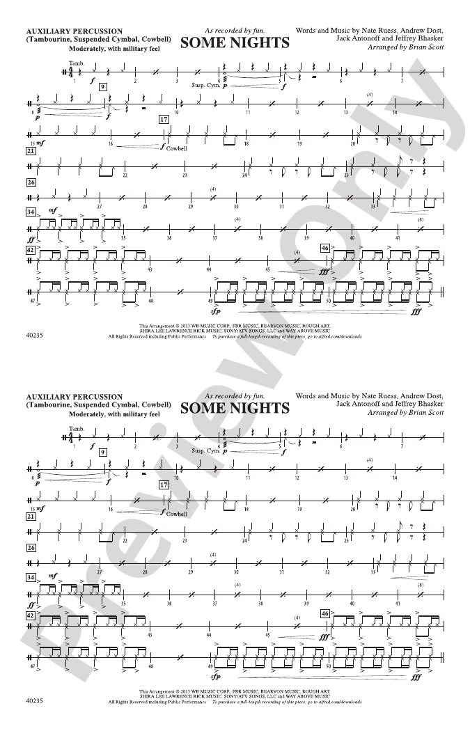 Some Nights Auxiliary Percussion Auxiliary Percussion Part Digital