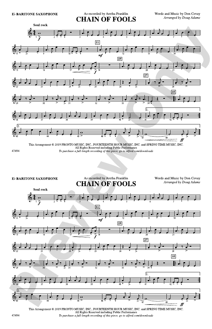 Chain of Fools Eflat Baritone Saxophone Eflat Baritone Saxophone