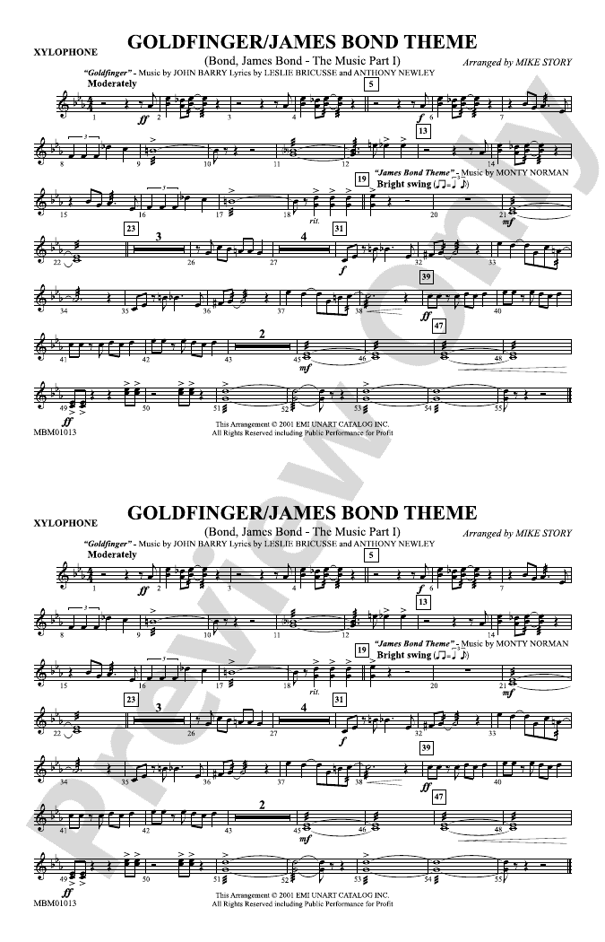 Goldfinger / James Bond Theme Xylophone Xylophone Part Digital