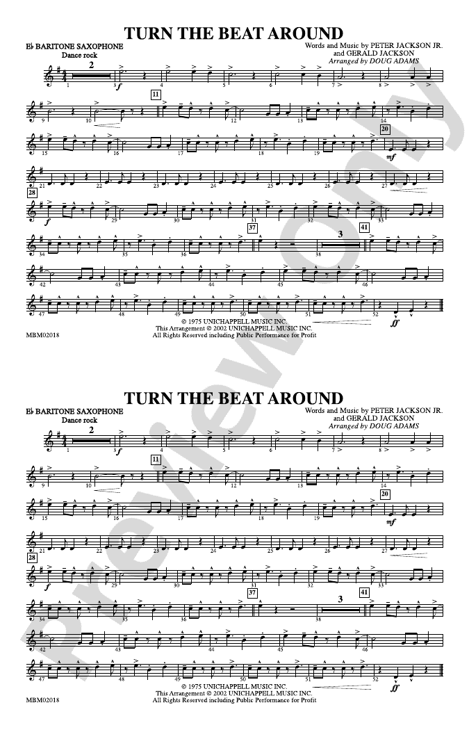 Turn the Beat Around Eflat Baritone Saxophone Eflat Baritone Saxophone Part Digital Sheet
