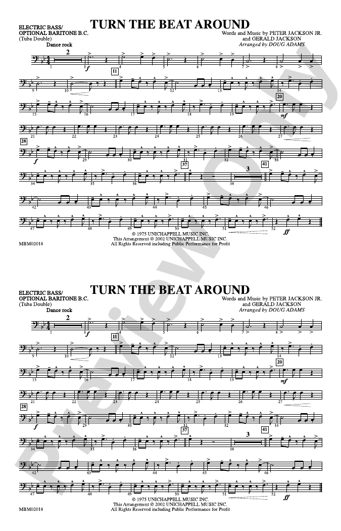 Turn the Beat Around Electric Bass Electric Bass Part Digital Sheet