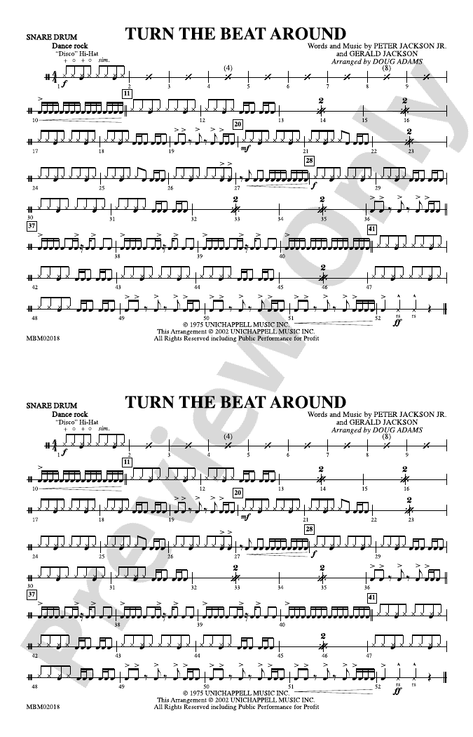 Turn the Beat Around Snare Drum Snare Drum Part Digital Sheet Music
