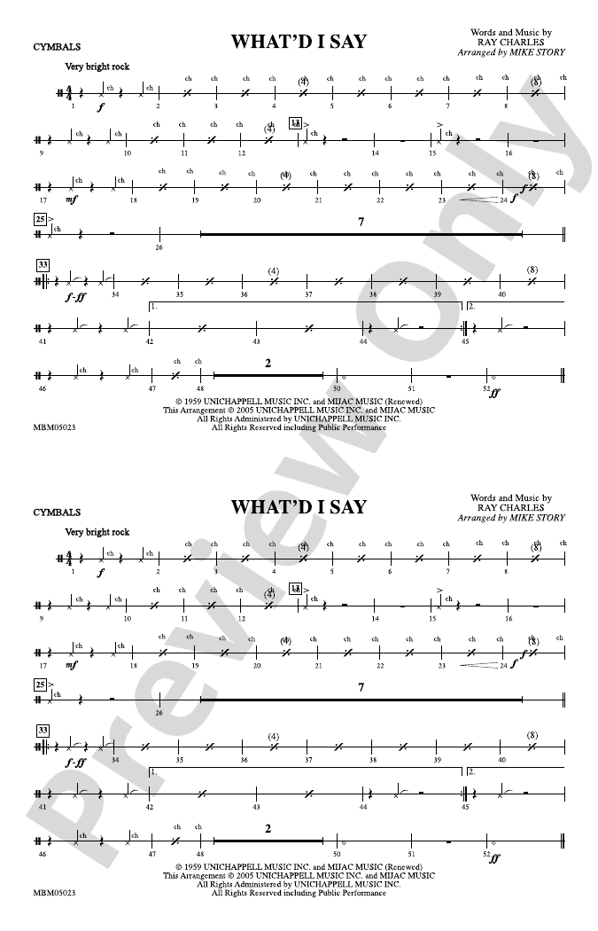 What'd I Say Cymbals Cymbals Part Digital Sheet Music Download