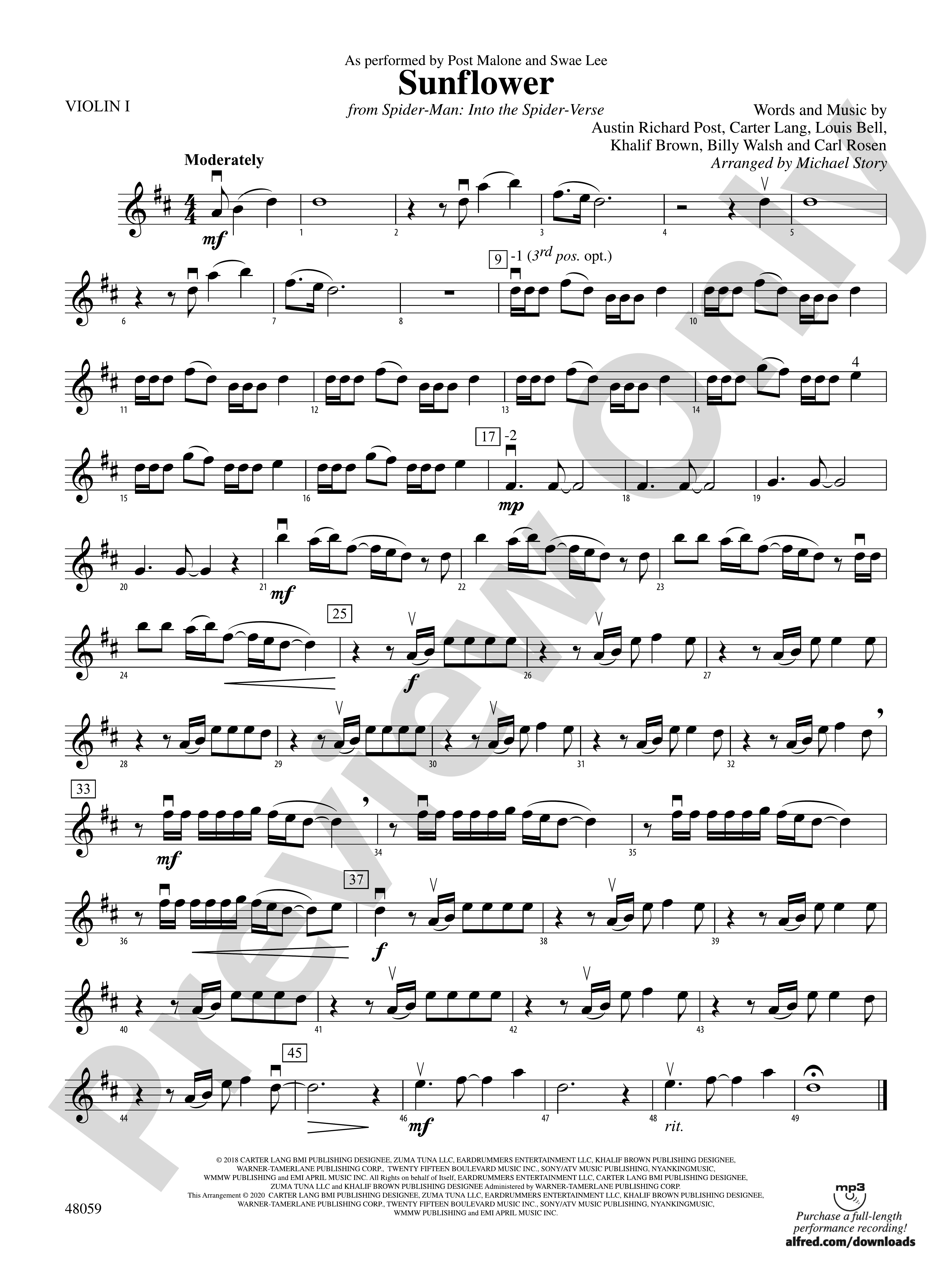 Sunflowerpcs 1st Violin 1st Violin Part Digital Sheet Music Download 9810