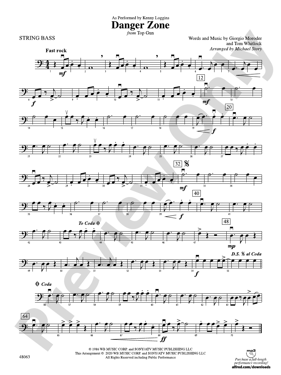 DANGER ZONE/PIF String Bass String Bass Part Digital Sheet Music