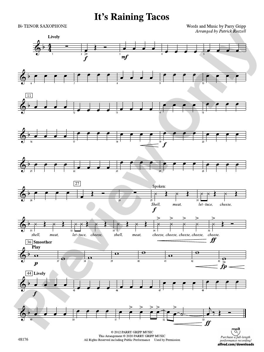 RAINING TACOS/PBB 1: B-flat Tenor Saxophone: B-flat Tenor Saxophone ...