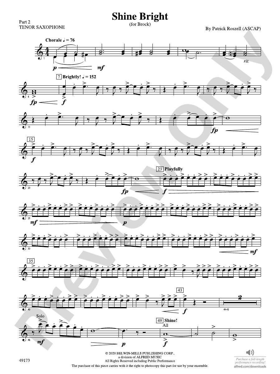 Shine Bright Part 2 Tenor Saxophone Part 2 Tenor Saxophone Part