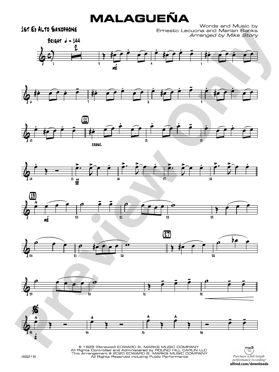 Malagueña Eflat Alto Saxophone Eflat Alto Saxophone Part Digital