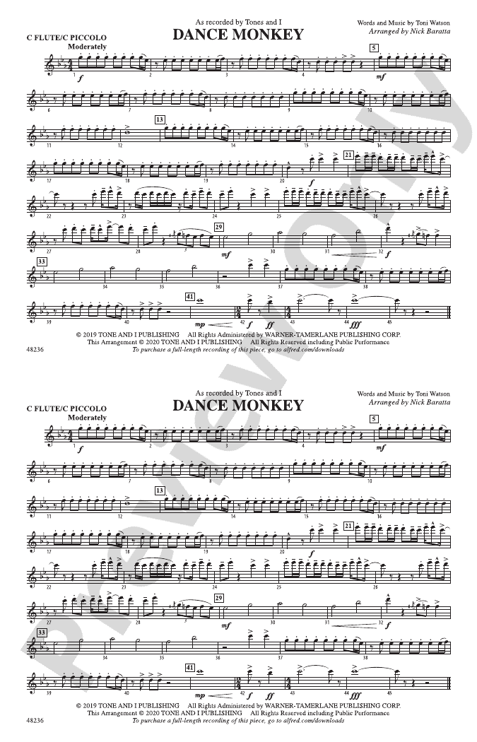 Dance Monkey Flute Flute Part Digital Sheet Music Download