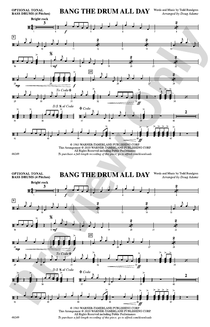 Bang The Drum All Day Music Video Bang the Drum All Day: Tonal Bass Drum: Tonal Bass Drum Part - Digital