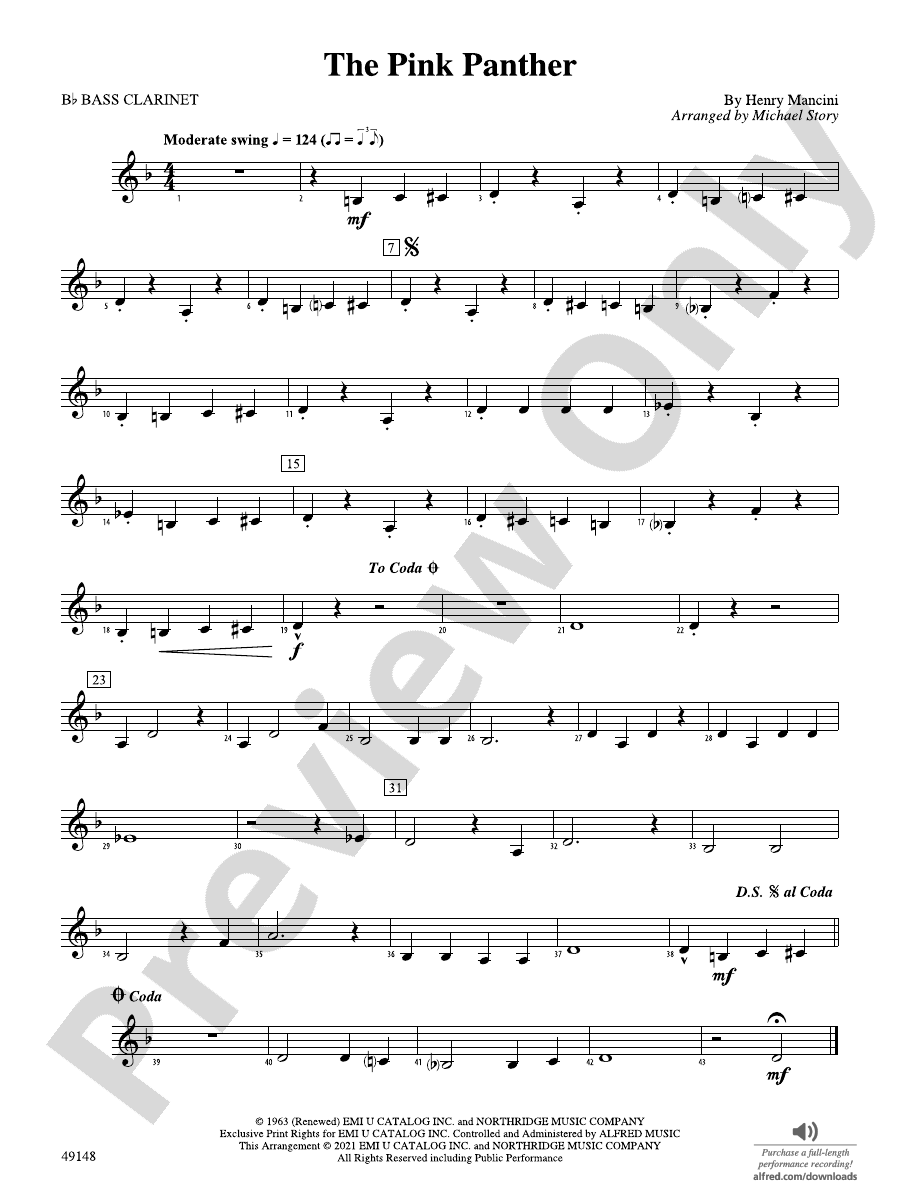 The Pink Panther Bflat Bass Bflat Bass Part