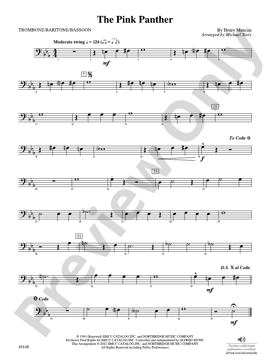 The Pink Panther 1st Trombone 1st Trombone Part Digital Sheet Music