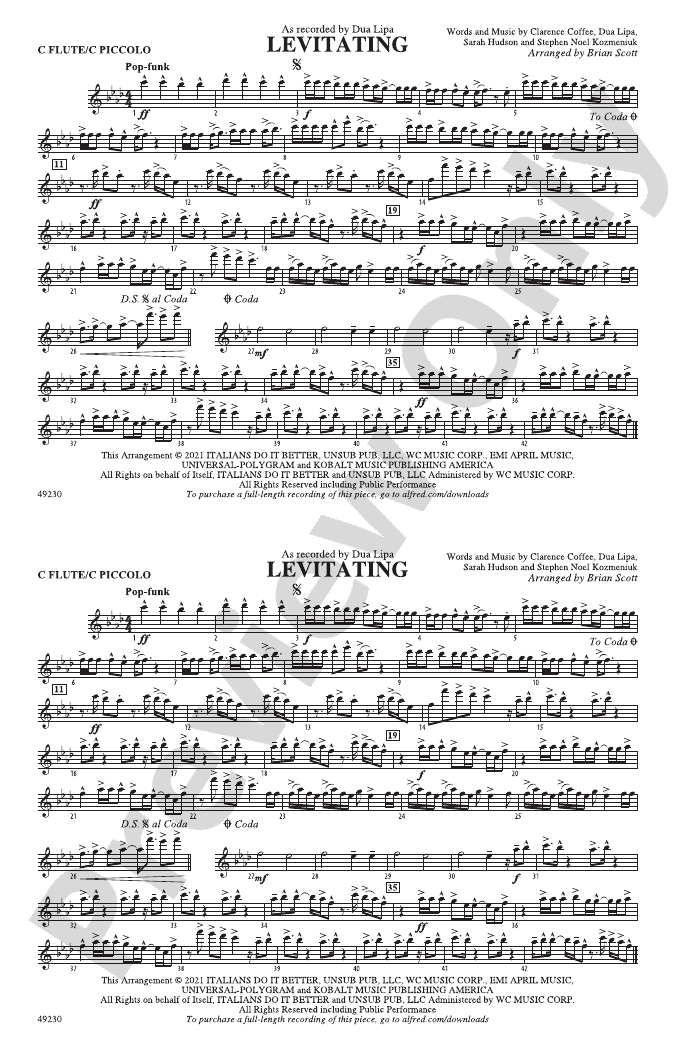 Levitating Flute Flute Part Digital Sheet Music Download