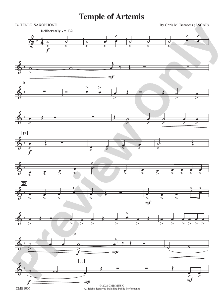 Temple of Artemis Bflat Tenor Saxophone Bflat Tenor Saxophone Part