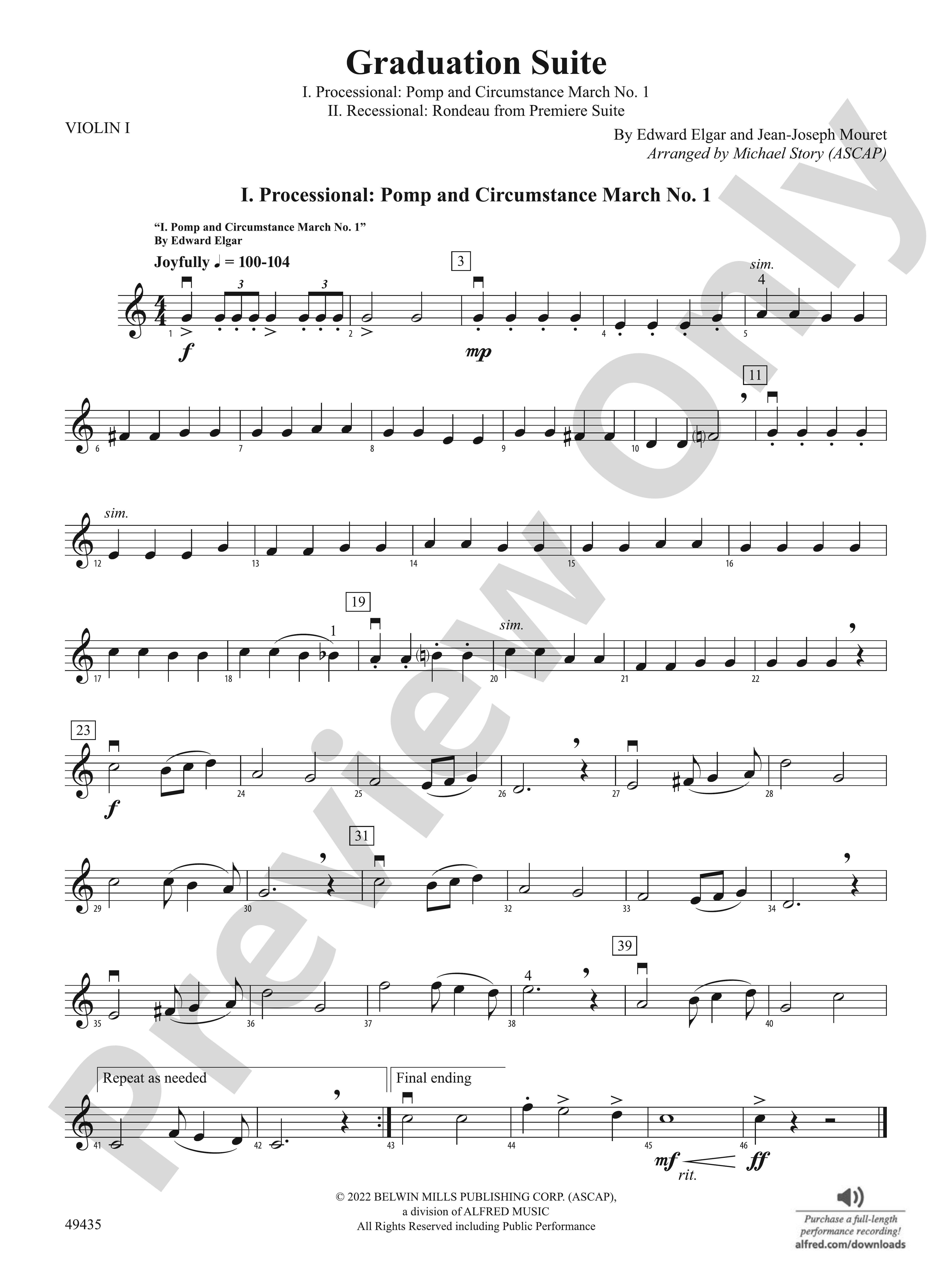 Graduation Suite 1st Violin 1st Violin Part Digital Sheet Music Download 7501