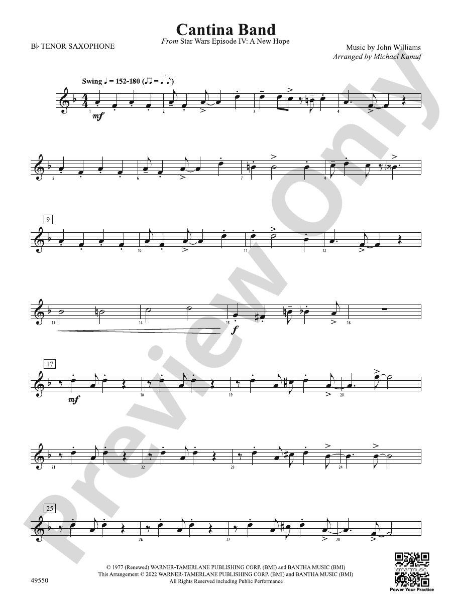 Cantina Band Bflat Tenor Saxophone Bflat Tenor Saxophone Part
