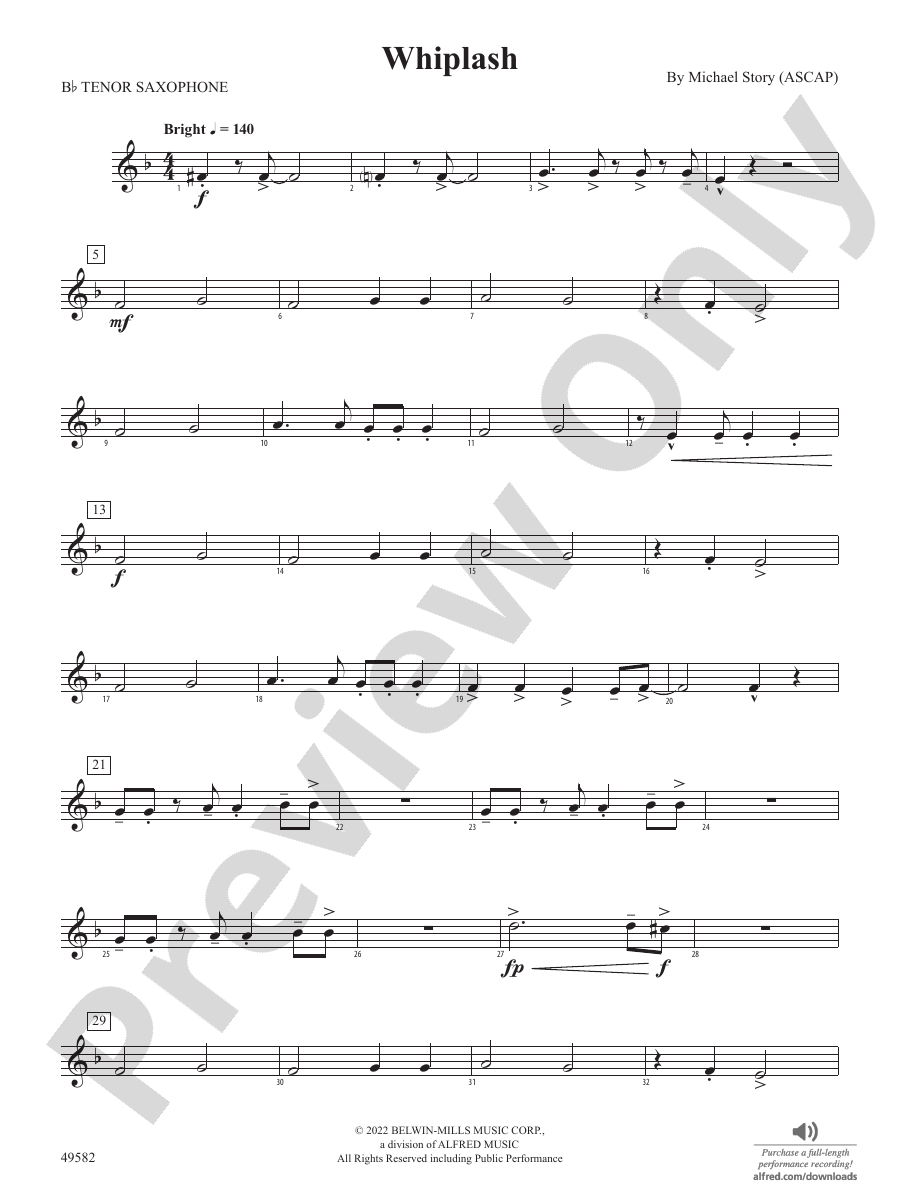 Whiplash B Flat Tenor Saxophone B Flat Tenor Saxophone Part Digital Sheet Music Download 0541