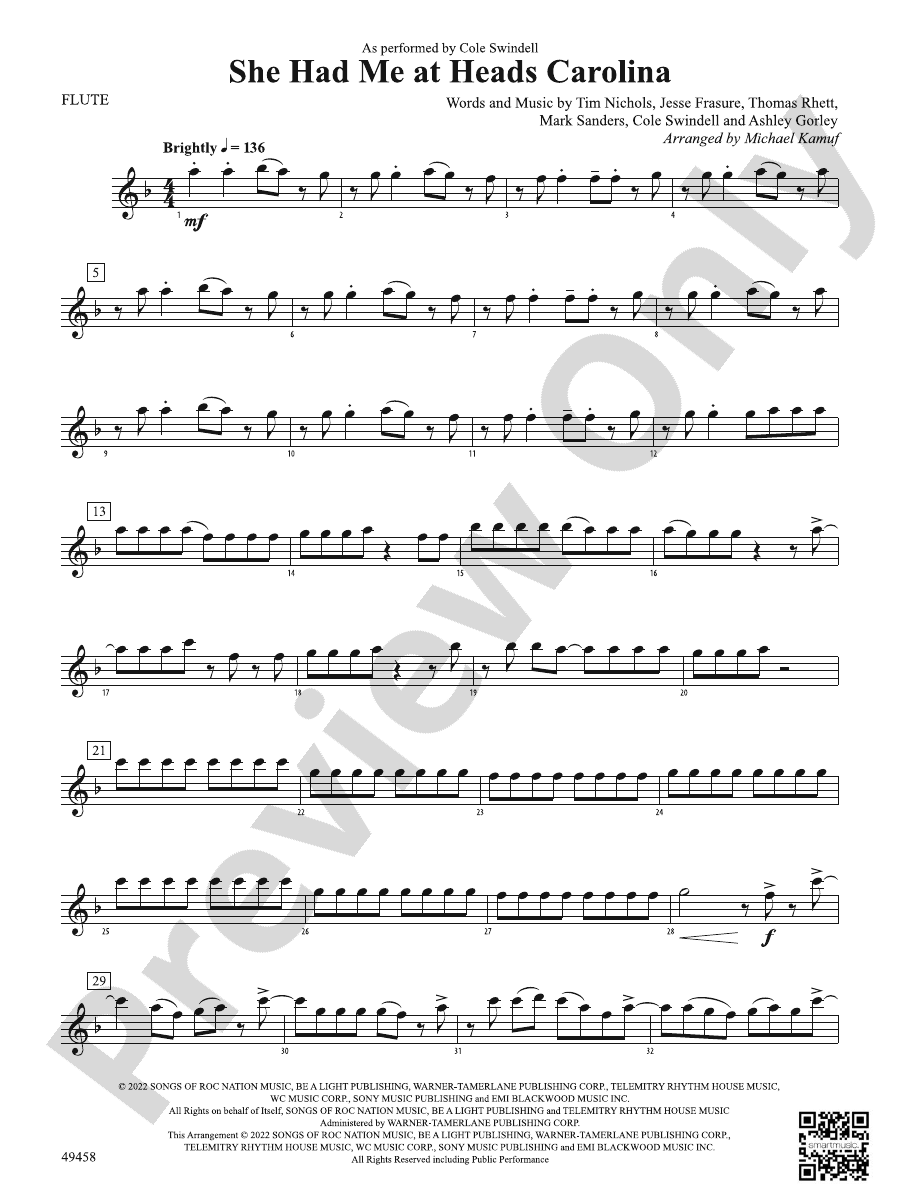 She Had Me at Heads Carolina Flute Flute Part Digital Sheet Music