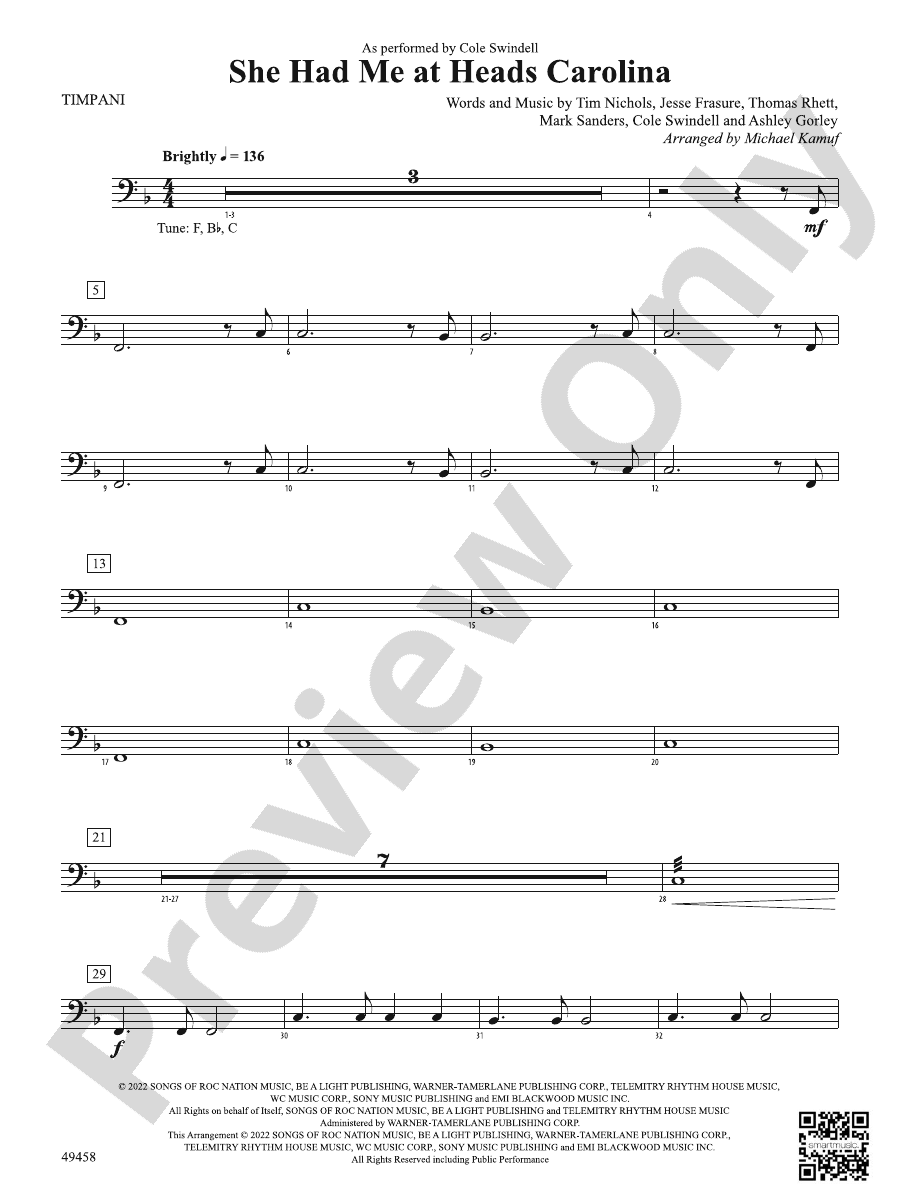She Had Me at Heads Carolina Timpani Timpani Part Digital Sheet