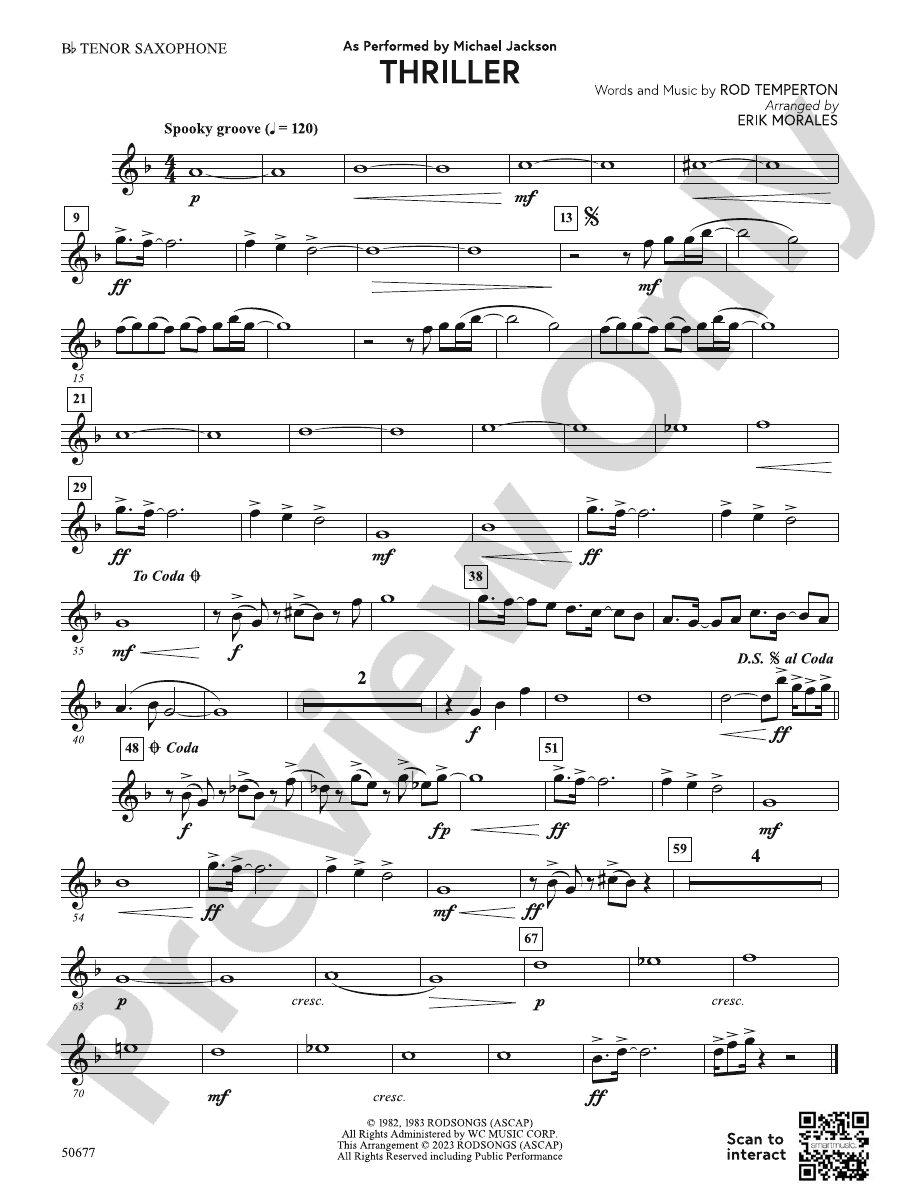 Thriller Bflat Tenor Saxophone Bflat Tenor Saxophone Part Digital