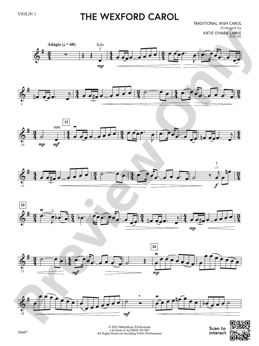 The Wexford Carol 1st Violin 1st Violin Part Digital Sheet Music Download 9593